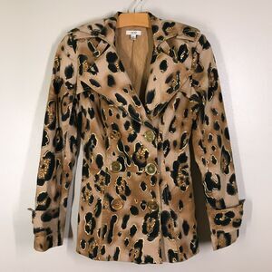 Cache Tan Metallic Leopard Print Trench Coat